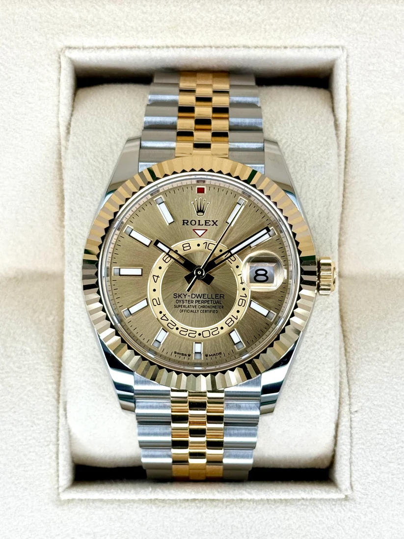 【Super Clone】RLX  Sky-Dweller 42mm Two-Tone Yellow Gold Champagne Dial Jubilee - 336933 - New 2025
