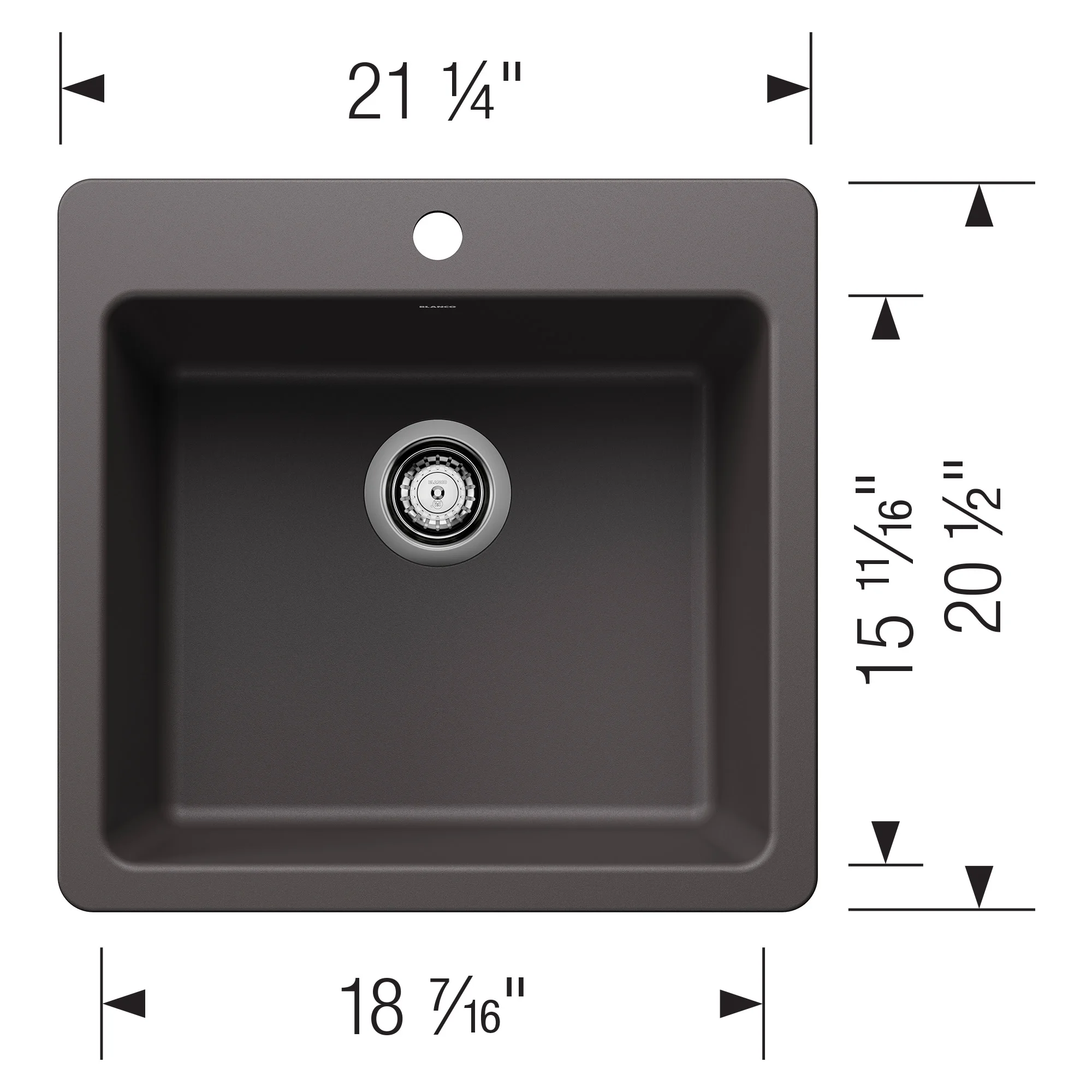 Blanco 443227 21 in. Liven Silgranti Single Bowl Dual Mount Kitchen Sink - Anthracite