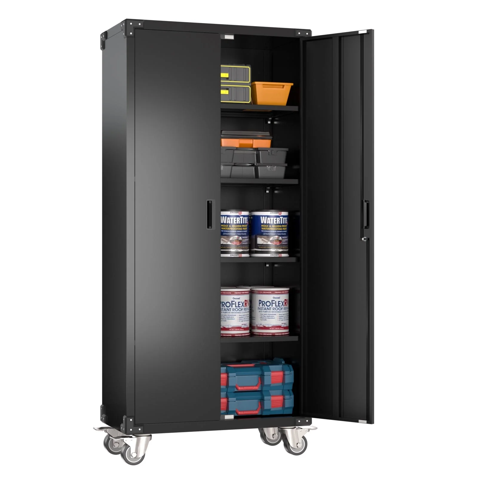 Aobabo Metal Storage Cabinet with Lock,Garage Storage Cabinet with Wheels,72In Steel Storage Cabinet for Garage Home Storage, Black Required-Assembly