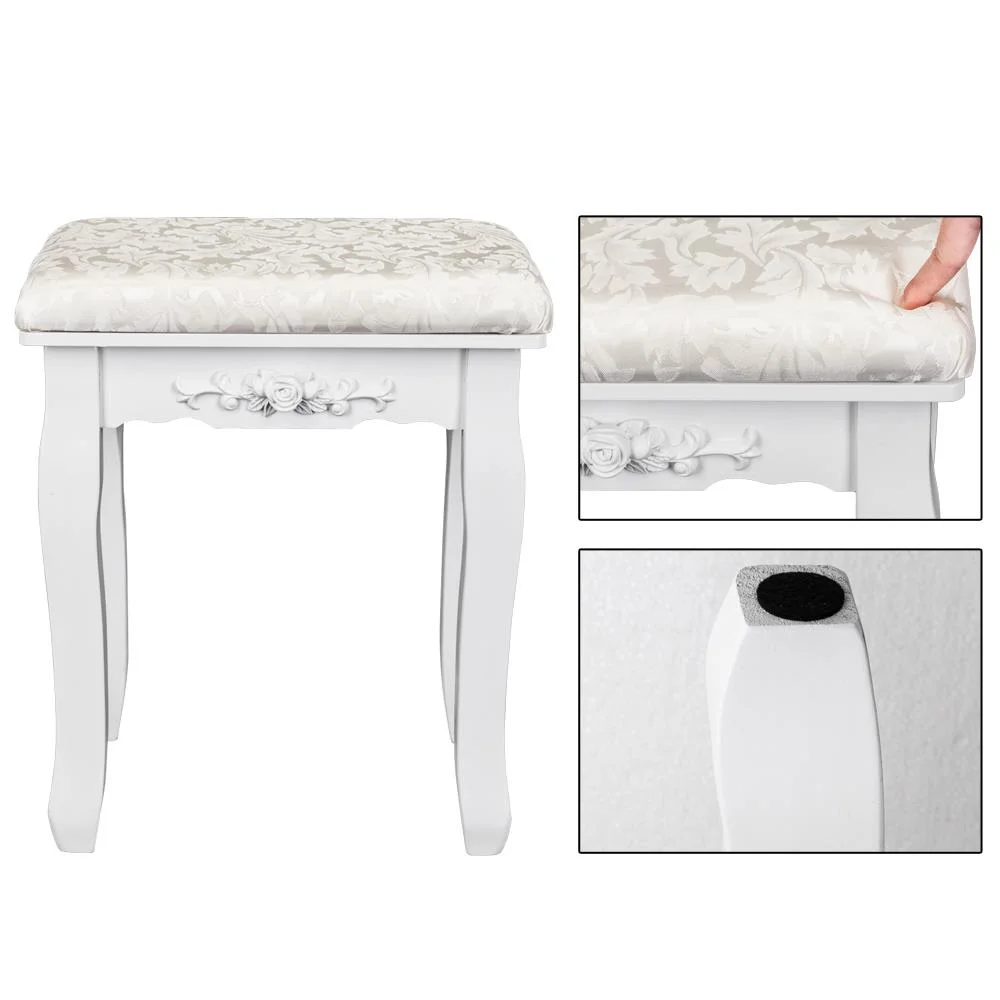Ktaxon Vanity Set,Flip-top Mirror Dressing Table Makeup Vanity Table Writing Desk with 2 Drawers and Stool, White