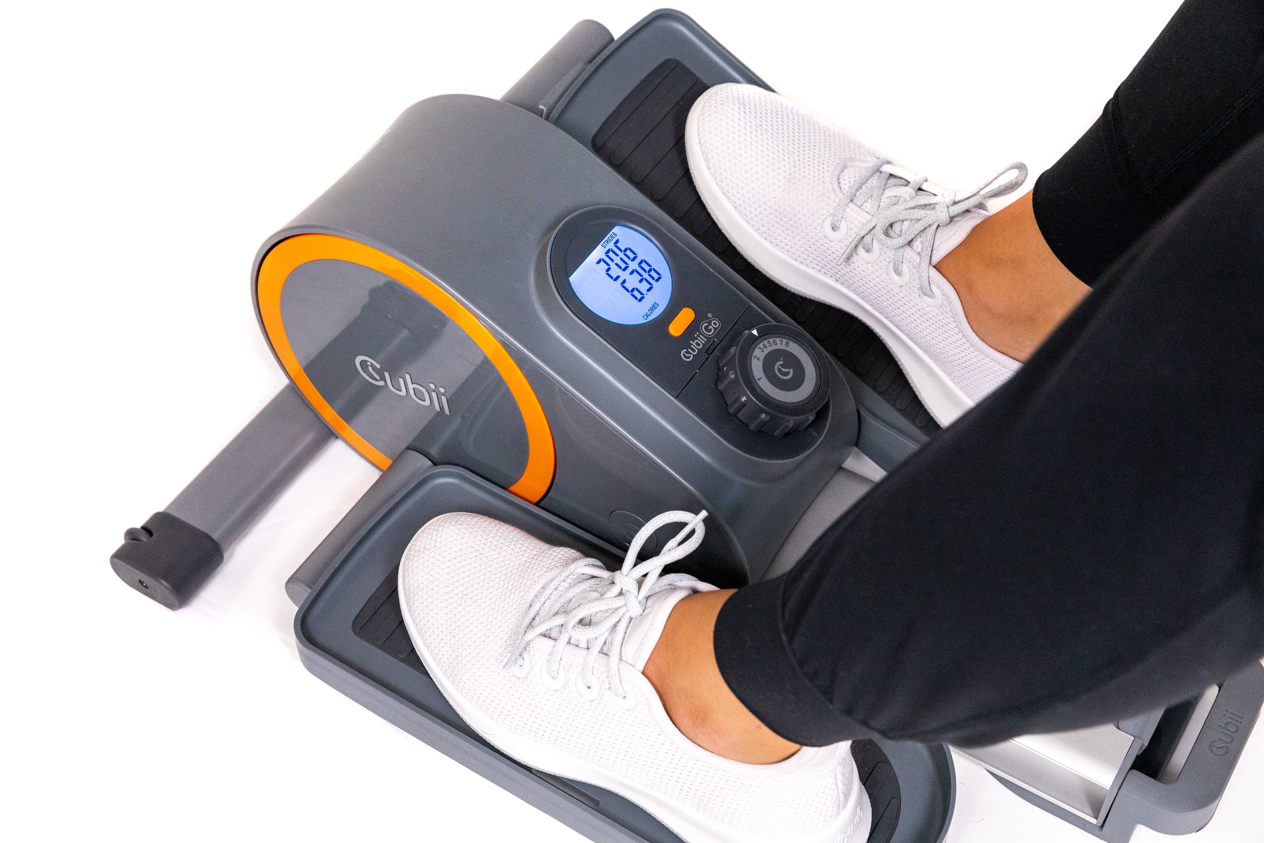 Cubii GO Aqua - Ultra Portable Under Desk Elliptical, Foot Pedal Exerciser Machine with Built-in Wheels, Easy Retractable Handle, Large LCD Fitness Tracker, Adjustable Resistance Levels