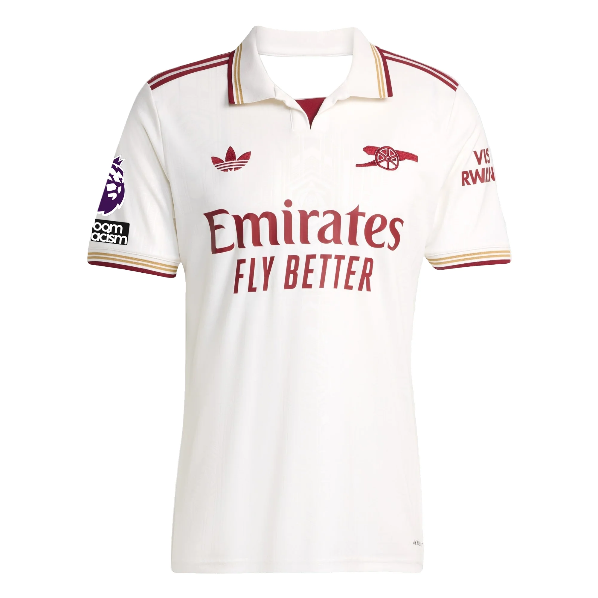 adidas Saka Men's Arsenal FC Third Jersey 25/26 w/ NRFR + EPL Patches (White/Burgundy)