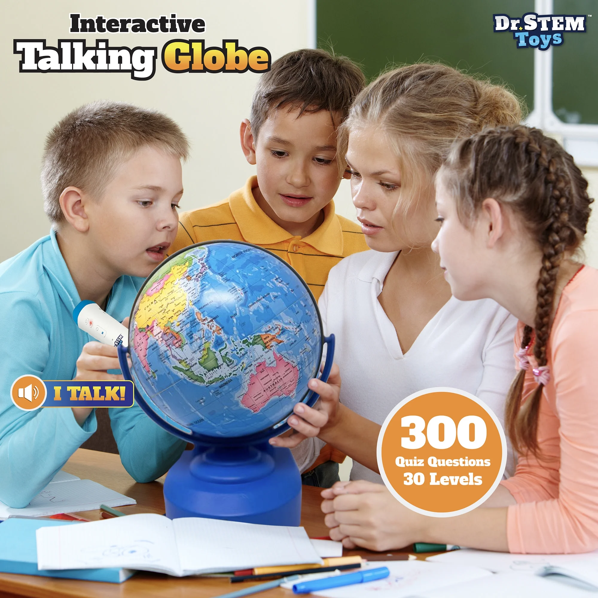 Dr. STEM: Interactive Talking Globe - Touch & Learn, Geographic Education Learning Set, Smart Pen, Electronic Game Panel, 300 Quiz Questions, Kids 6+