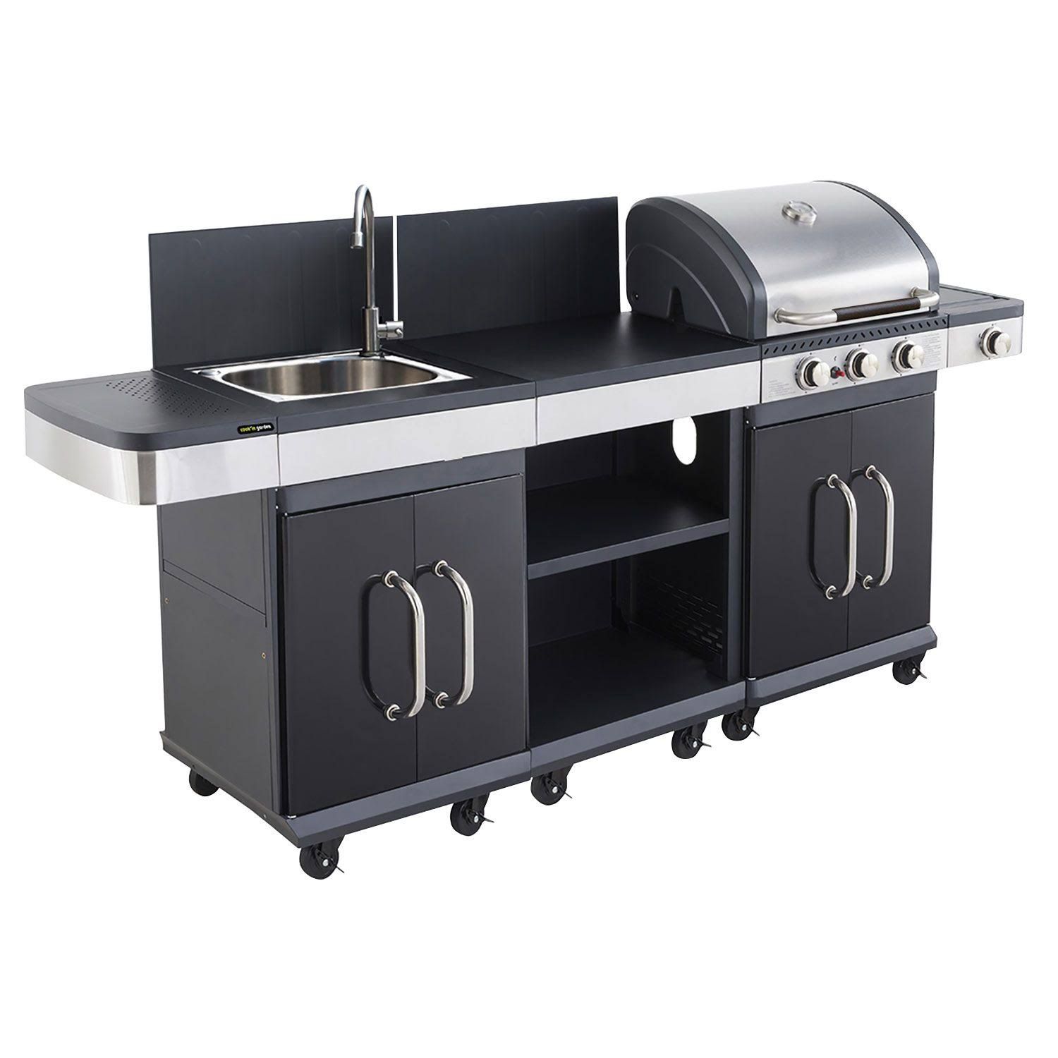 Cucina esterna barbecue a gas 3 fuochi lavello