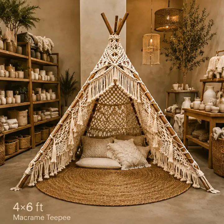 Handcrafted Macramé Teepee | 4 ft × 6 ft