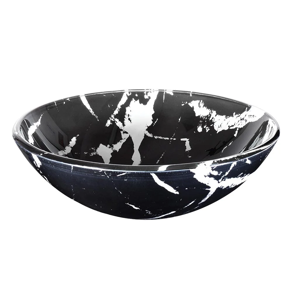 Aquaterior Tempered Glass Round Vessel Sink Artistic Marbling Pattern Above Counter Bathroom Lavatory Vanity Bowl Basin
