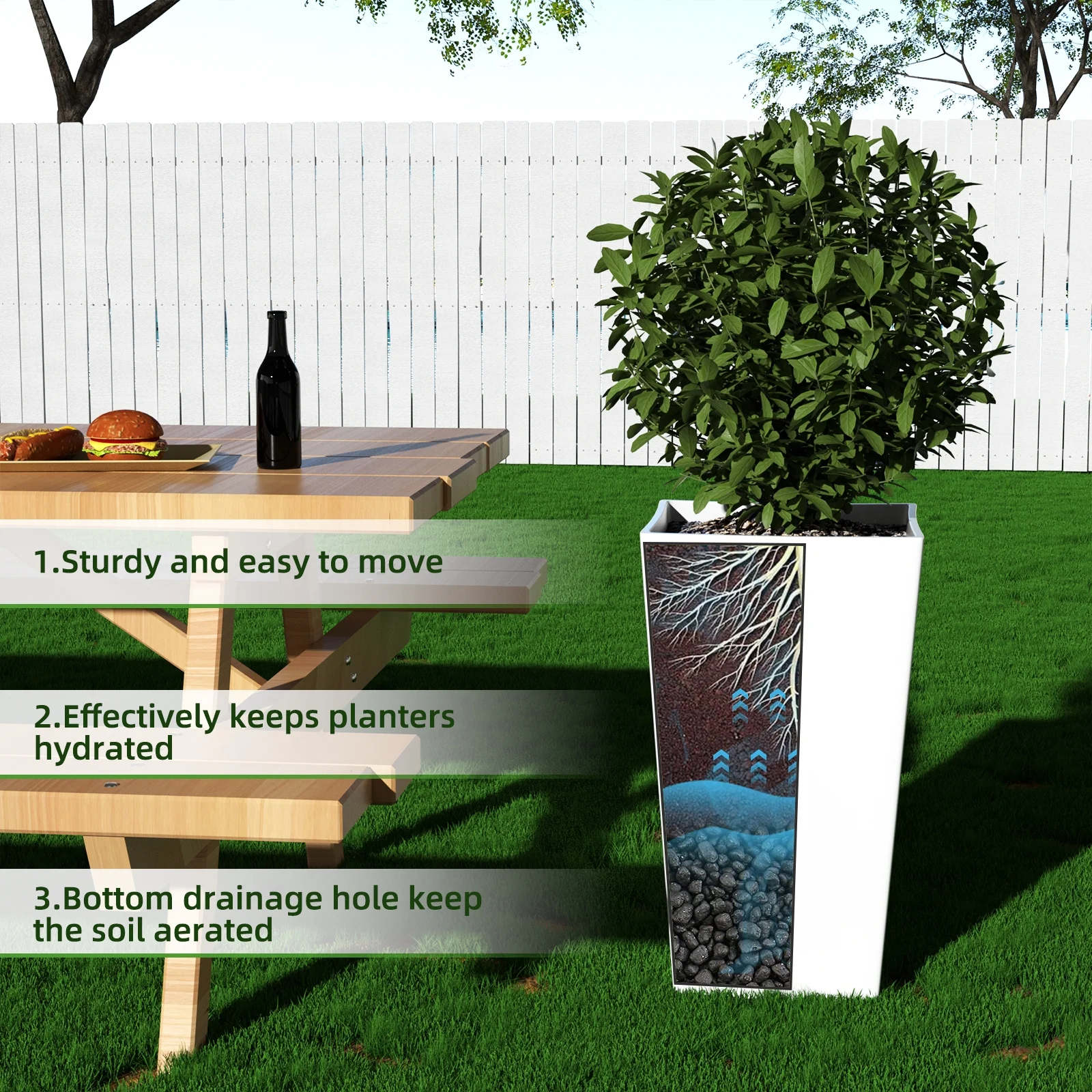 QCQHDU Large Planters for Outdoor Plants Flower Pots Set of 2,Tall Planters for Outdoor Plants,21 inch Outdoor Planters for Front Porch Planters��White��