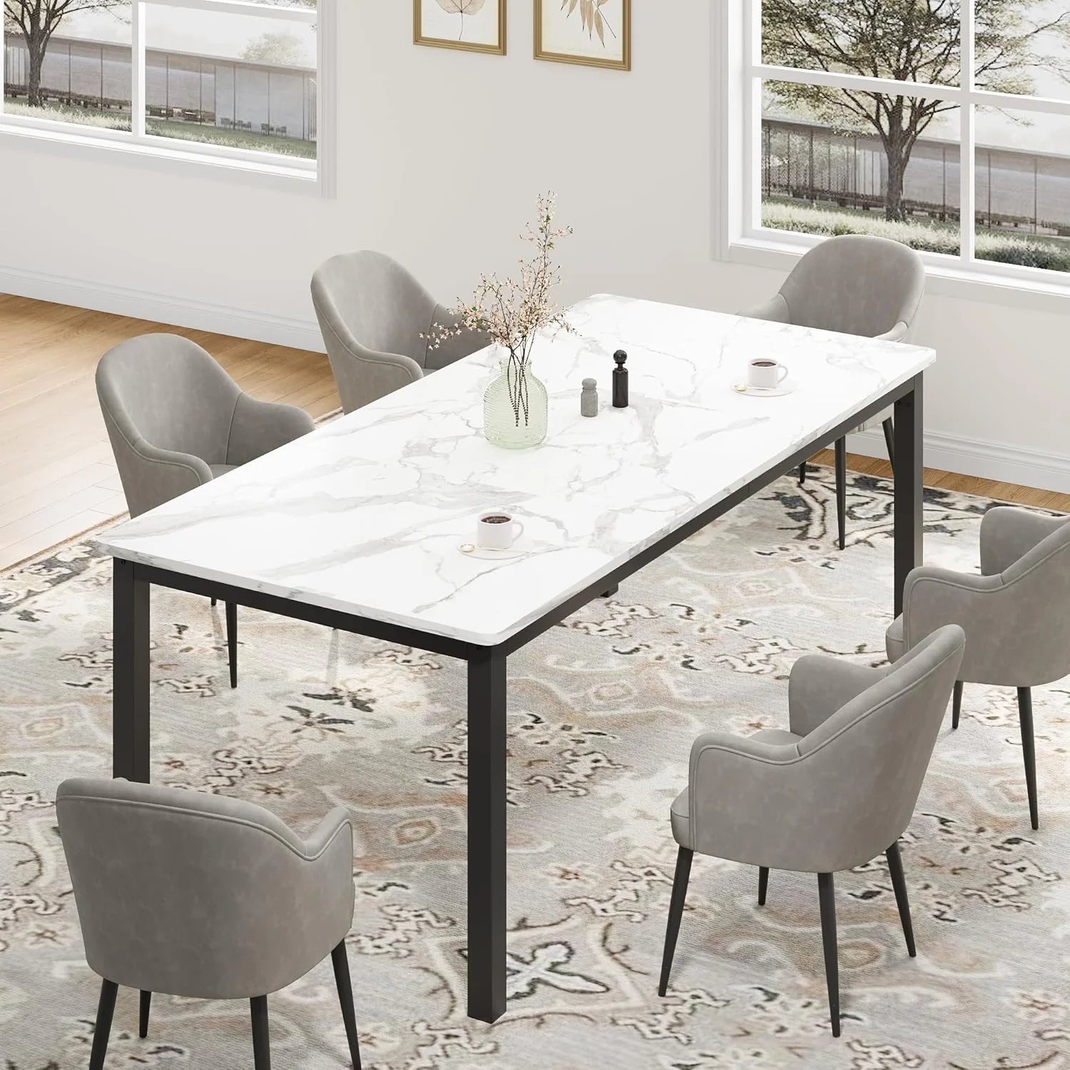 71 Inch Industrial Dining Table, Large Rectangle Kitchen Table with Metal Legs, Round Corners, Wooden Conference Tables Writing Desk for Dining Room, Living Room