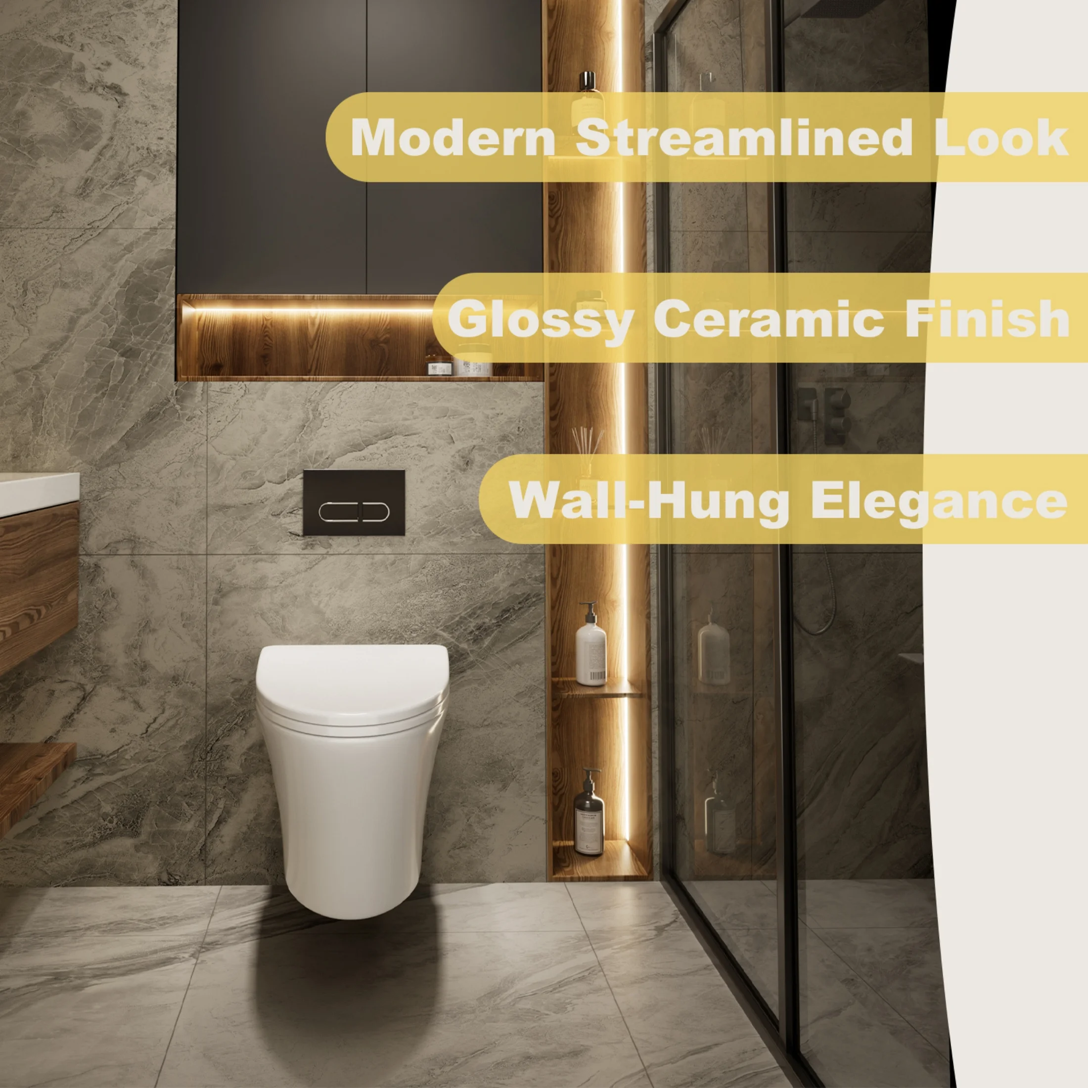 Los Flexi Compact Wall-Mount Toilet Set - Round Bowl, In-Wall Tank, Tornado Flush, Actuator Plate Included