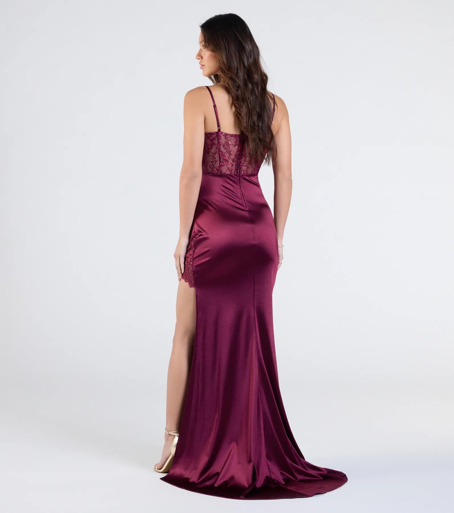 Intricate Corset Lace Satin Wrap Mermaid Dress