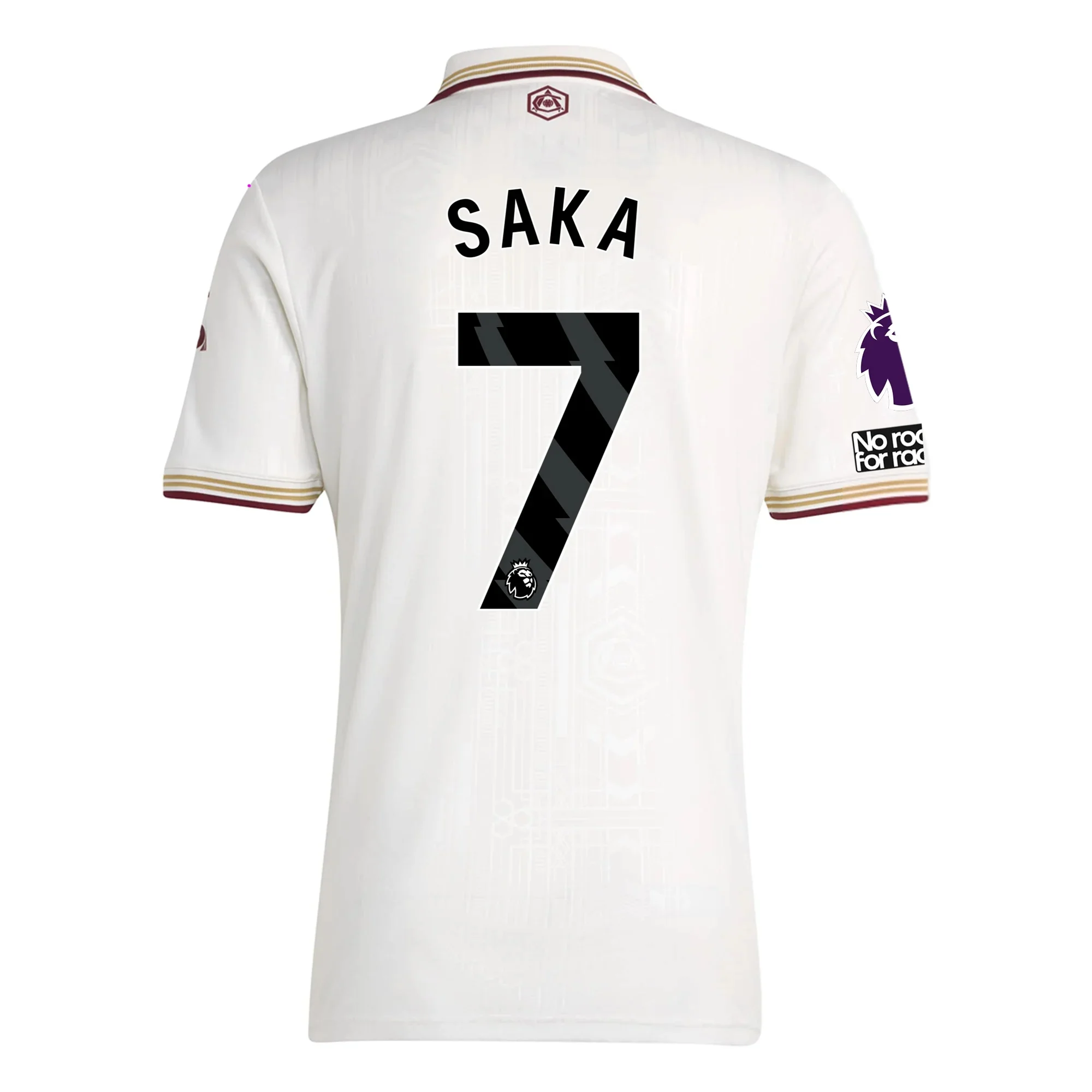 adidas Saka Men's Arsenal FC Third Jersey 25/26 w/ NRFR + EPL Patches (White/Burgundy)