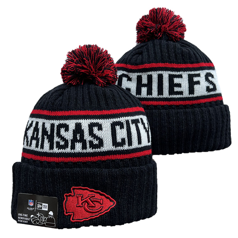 Men's  Black Kansas City Chiefs Repeat Cuffed Knit Hat with Pom
