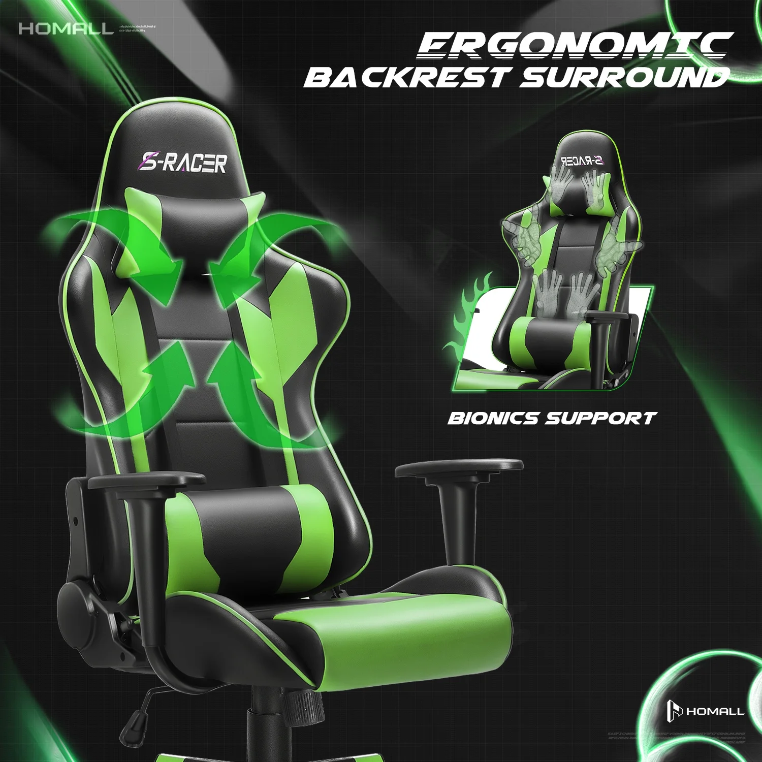 Homall Gaming Chair Office Chair High Back Computer Chair Leather Desk Chair Racing Executive Ergonomic Adjustable Swivel Task Chair with Headrest and Lumbar Support, Purple