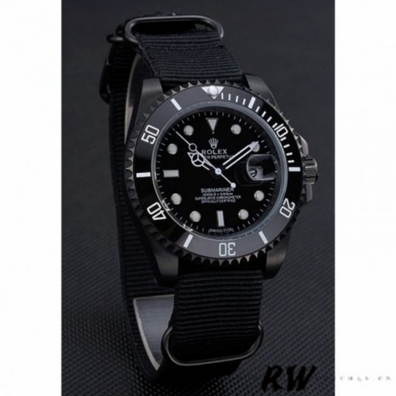 【Super Clone】Rolex Submariner 622006 Black nylon strap Black Dial 40mm Mens Replica Watch