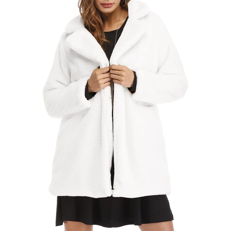 Women's Winter Warm Lapel Faux Fur Coats with Inner Lining & Buttons