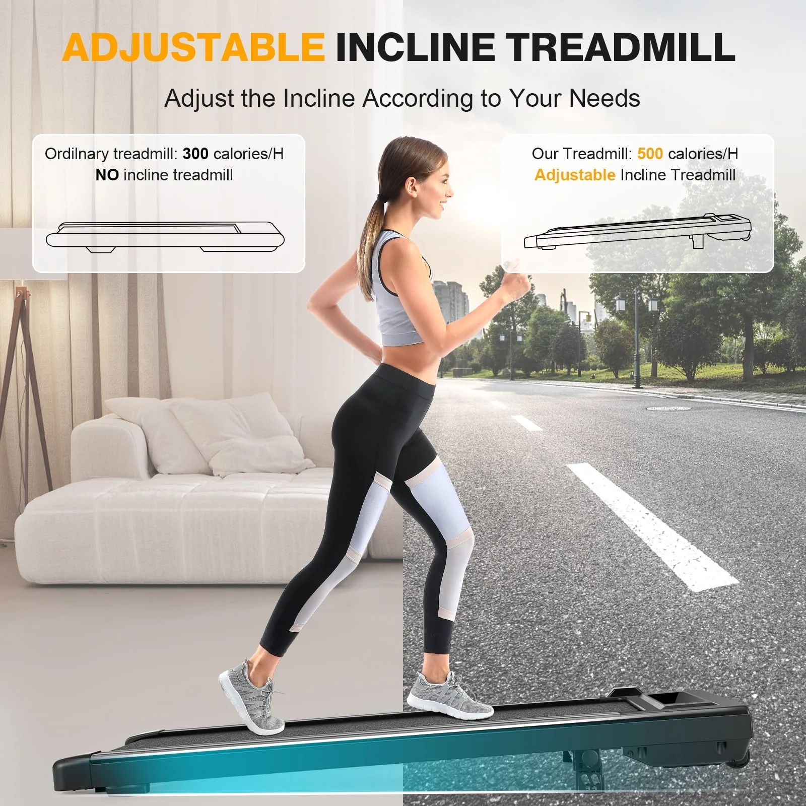 Tikmboex 2.5HP Walking Pad Under Desk Treadmill with LED Touch Screen Remote Control, 2 in 1 Treadmills for Home Office, Black