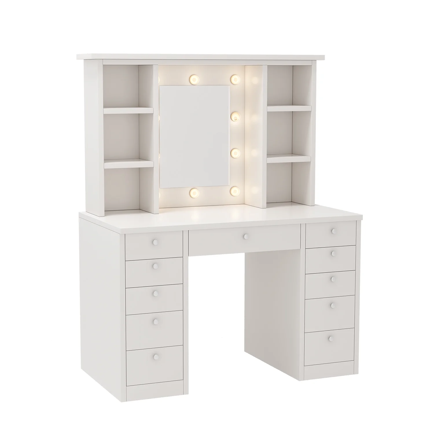 Makeup Vanity Desk with LED Mirror, 11 Drawers & Shelves, 3 Color Modes & Adjustable Brightness