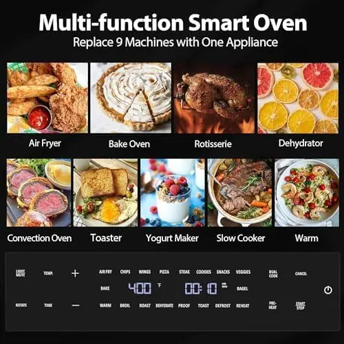 19-in-1 Digital Air Fryer Oven Combo – 32-Quart Countertop Convection Toaster Oven with Rotisserie. Dehydrator. and Pizza Rack (1800W. Black)