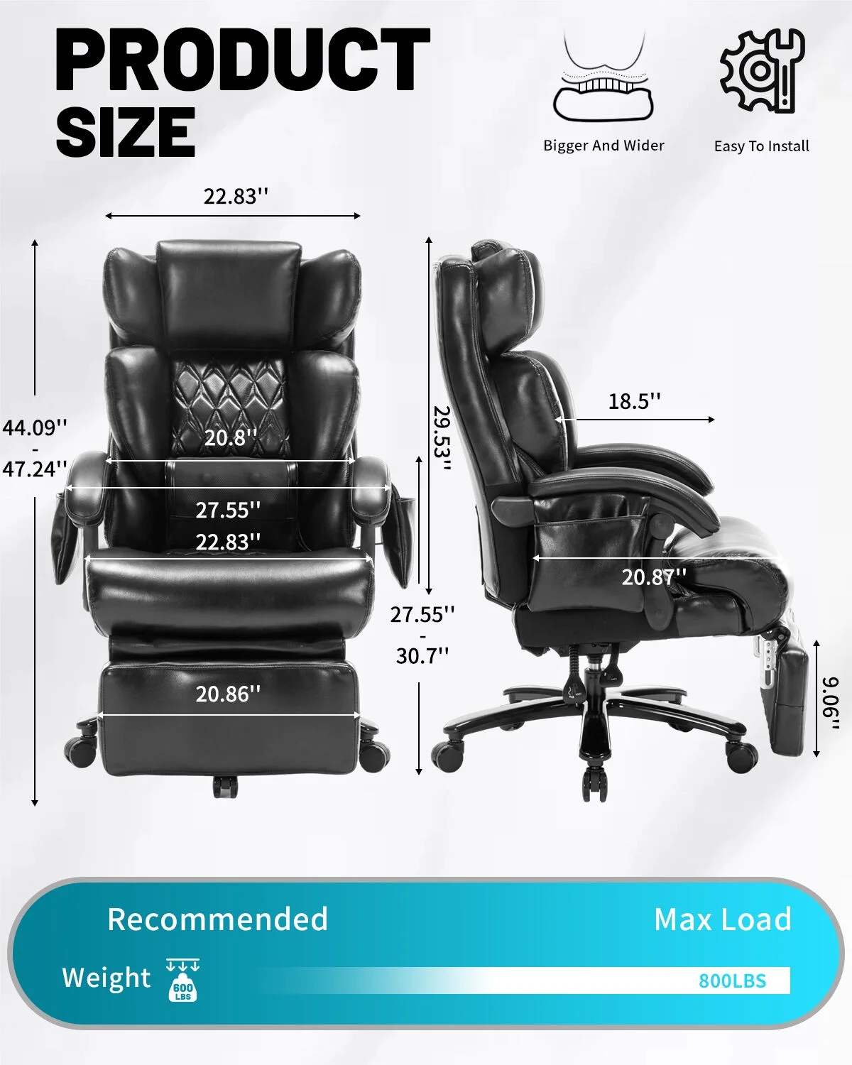 800LBS Relax Office Chair with Foot Support & 8-Zone Soothing Warmth for Larger Users, Big and Tall Ergonomic Executive Tilt Desk Chairs for Home Office Managerial Use
