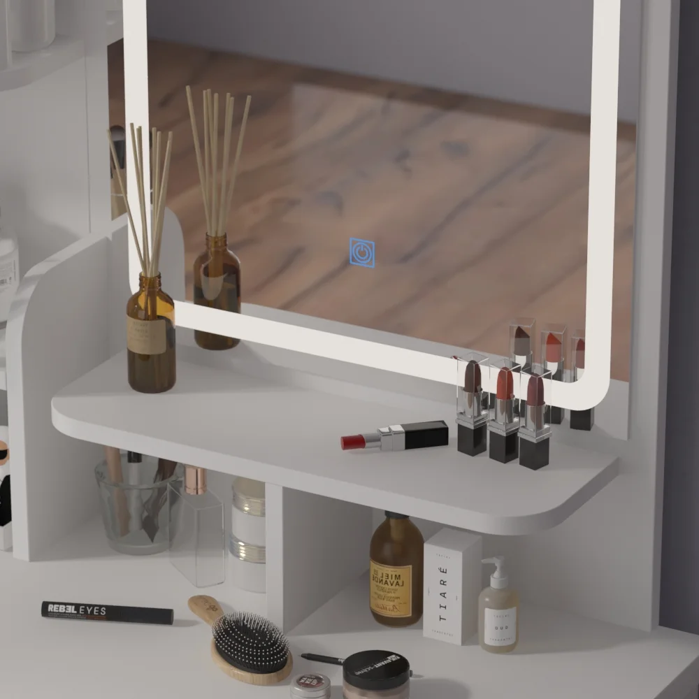 KULAGAGA Vanity Table Set with Light Mirror, Makeup Table with 3 Storage Shelves & 5 Drawers, Dressing Vanity Tables with , Dresser Desk for Girls, Women, White