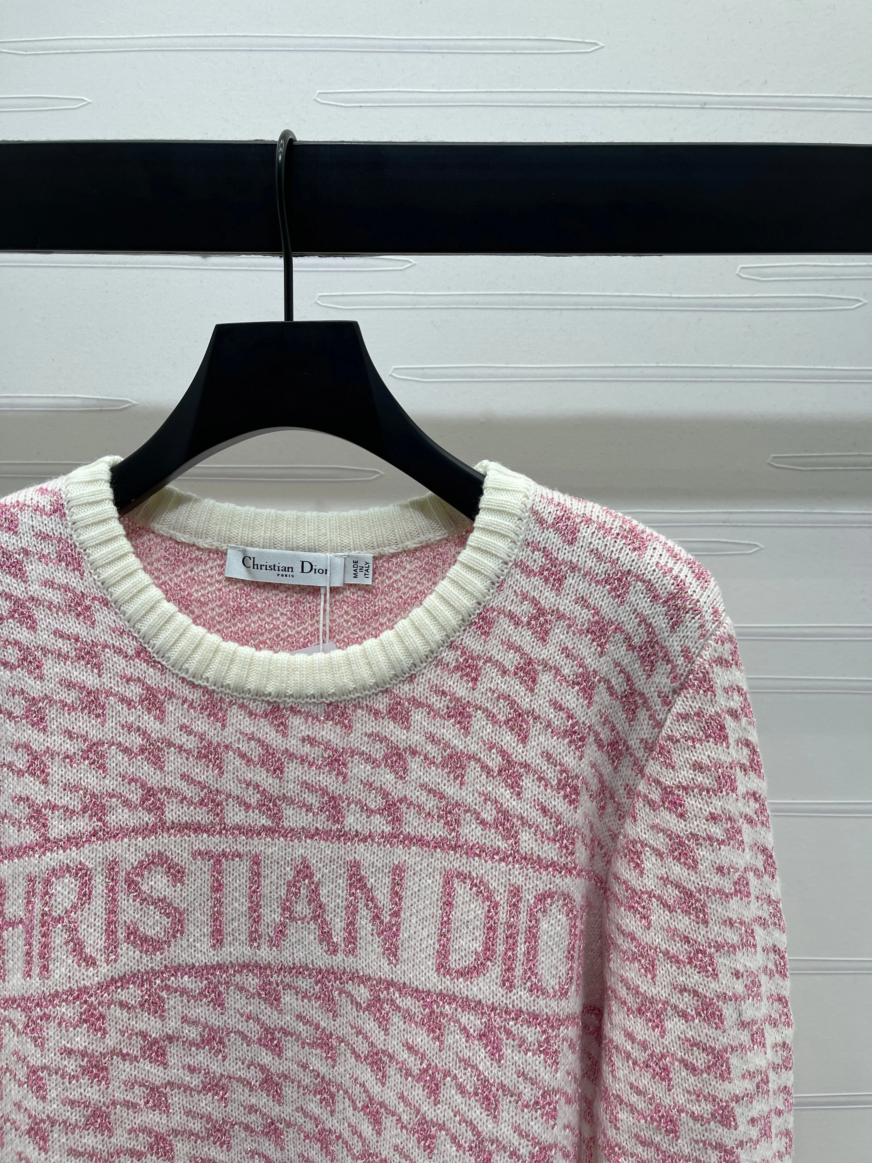 Houndstooth knitted long-sleeved sweater