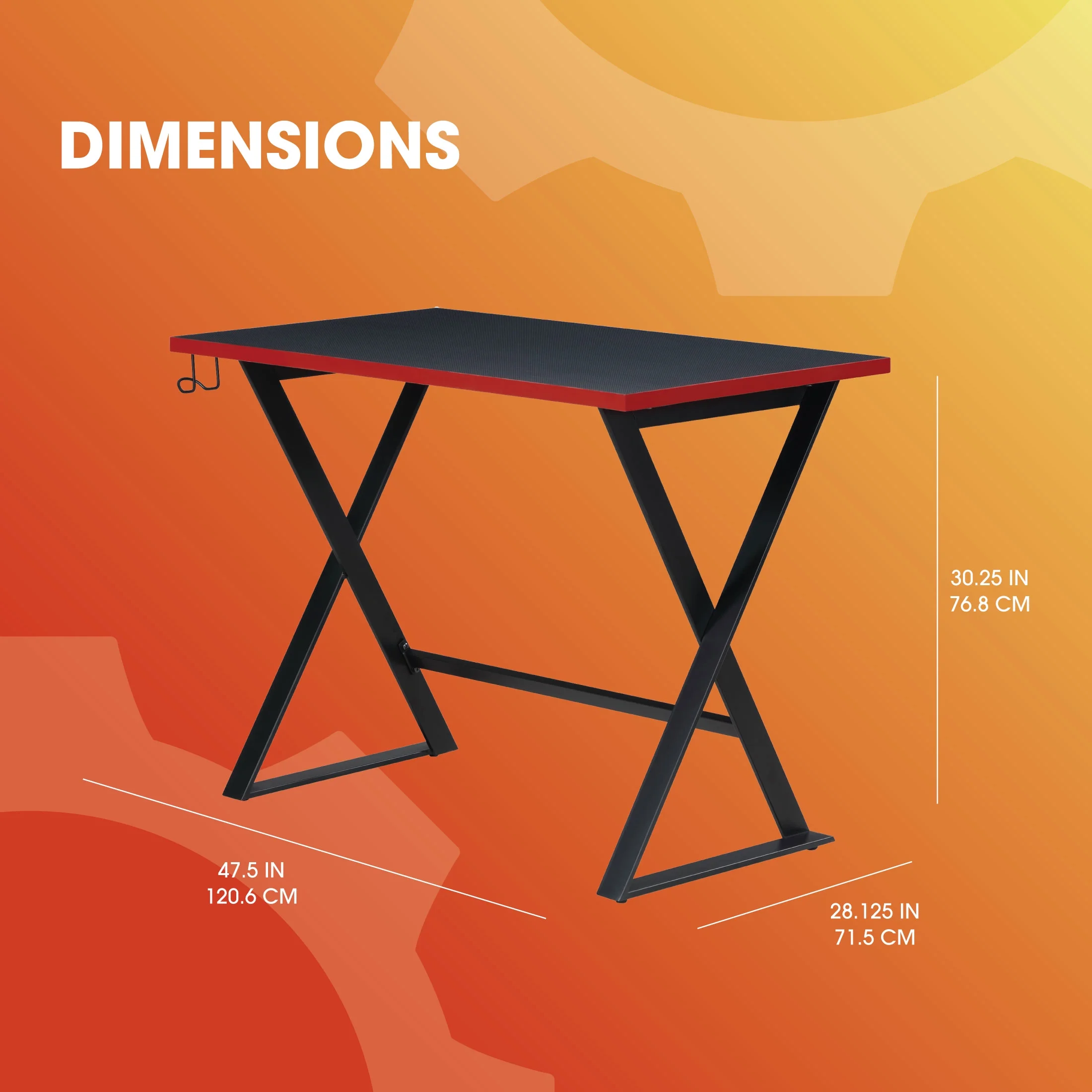 Gamer Gear Jr. Gaming Desk with LED Lighting, Teens and Kids, Red and Black