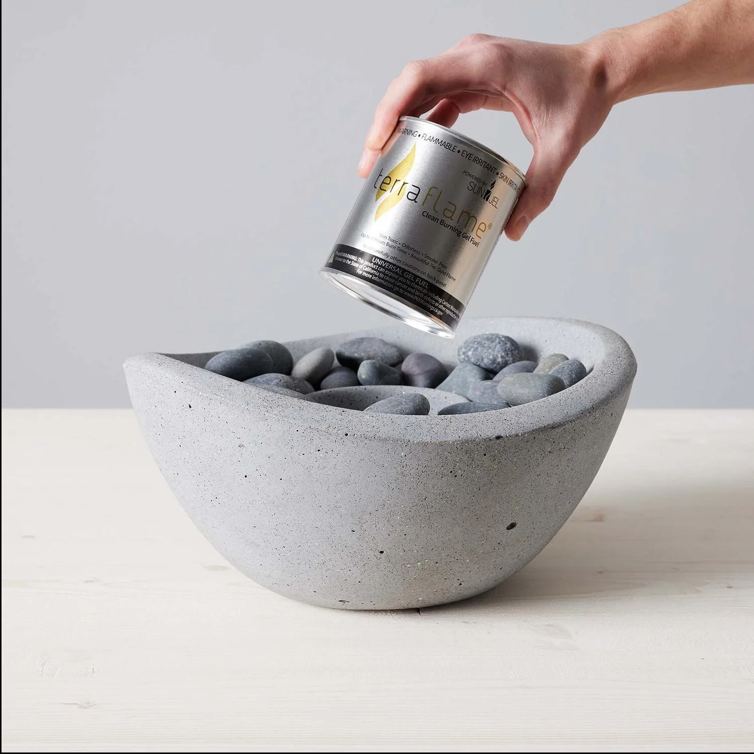 TerraFlame Wave Table Top Fire Bowl Gel Fuel - Stone Cast - Graphite
