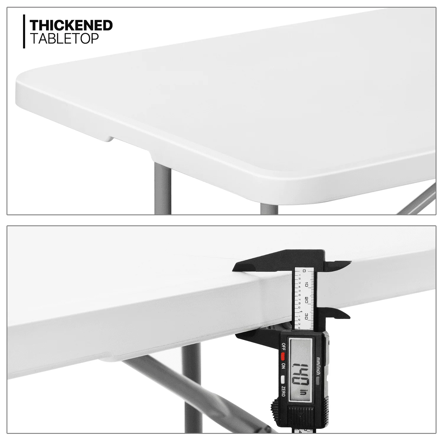 MoNiBloom 8Ft Folding Heavy Duty Table, Indoor Outdoor Portable Rectangle Plastic Picnic Desk with Steel Frame and Handle, White