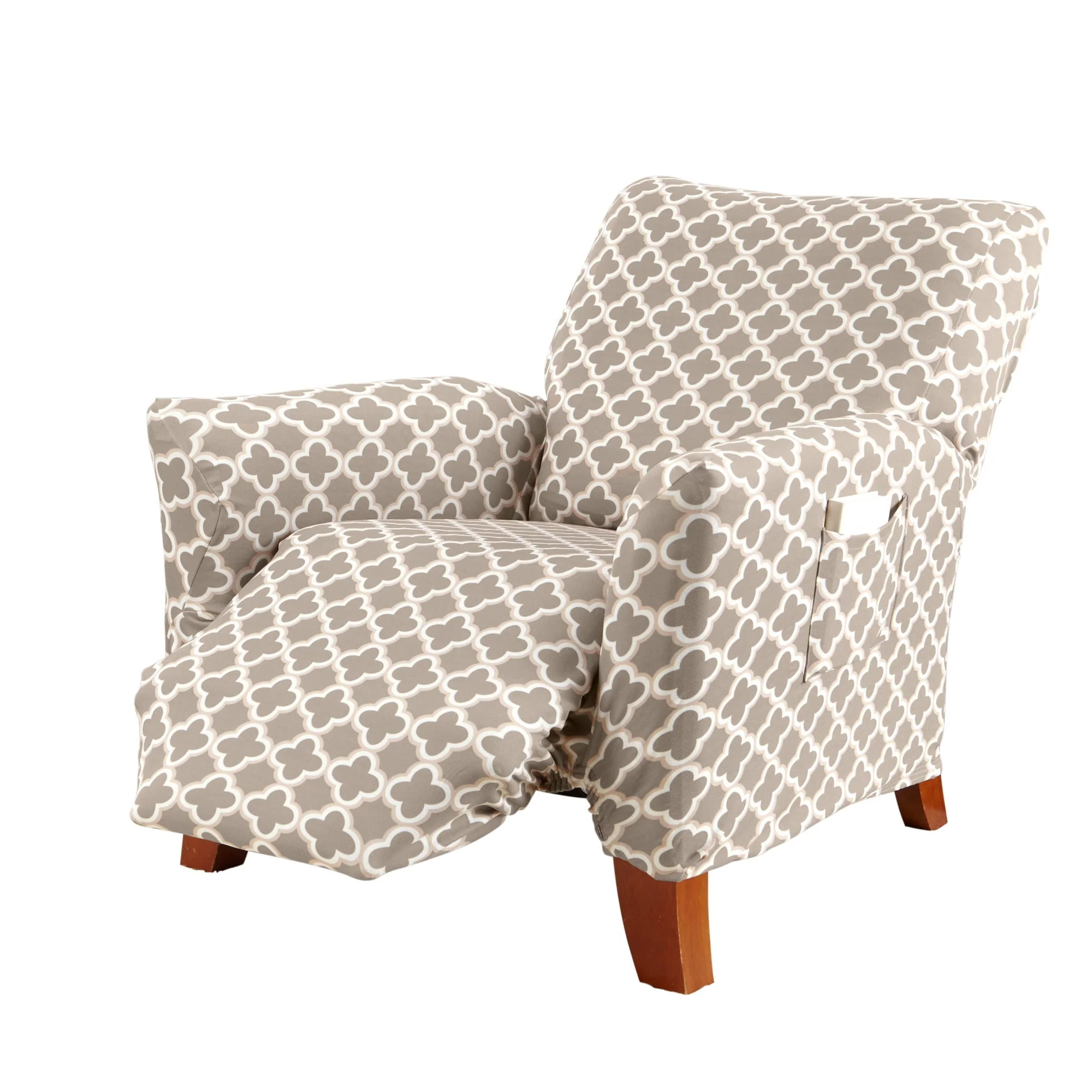 Great Bay Home Stretch Printed Washable Recliner Slipcover  (Recliner, Beige)