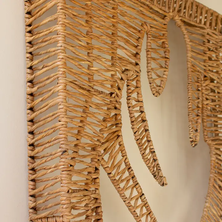 Woven Seagrass and Iron Leaf Wall Panel