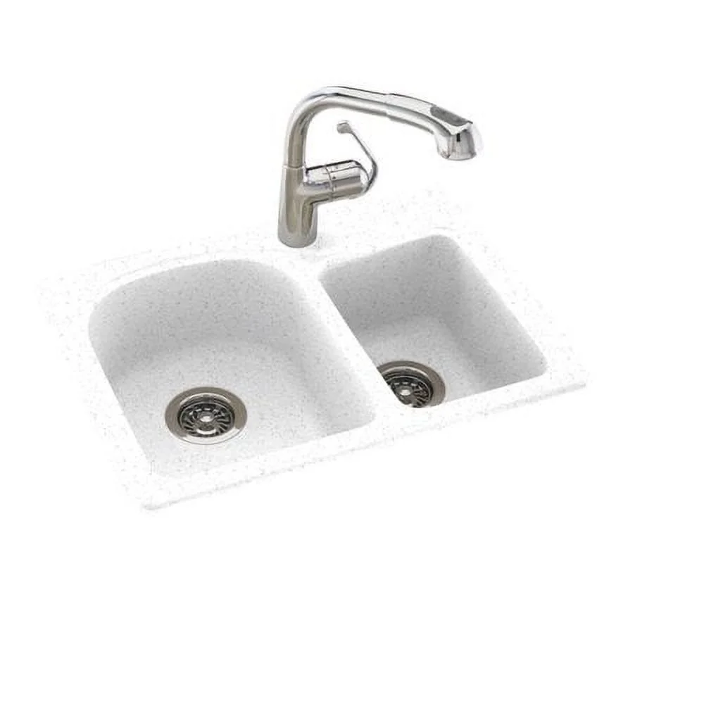 Dual Mount Composite 25x18x7.5 1-Hole Double Bowl Kitchen Sink in White