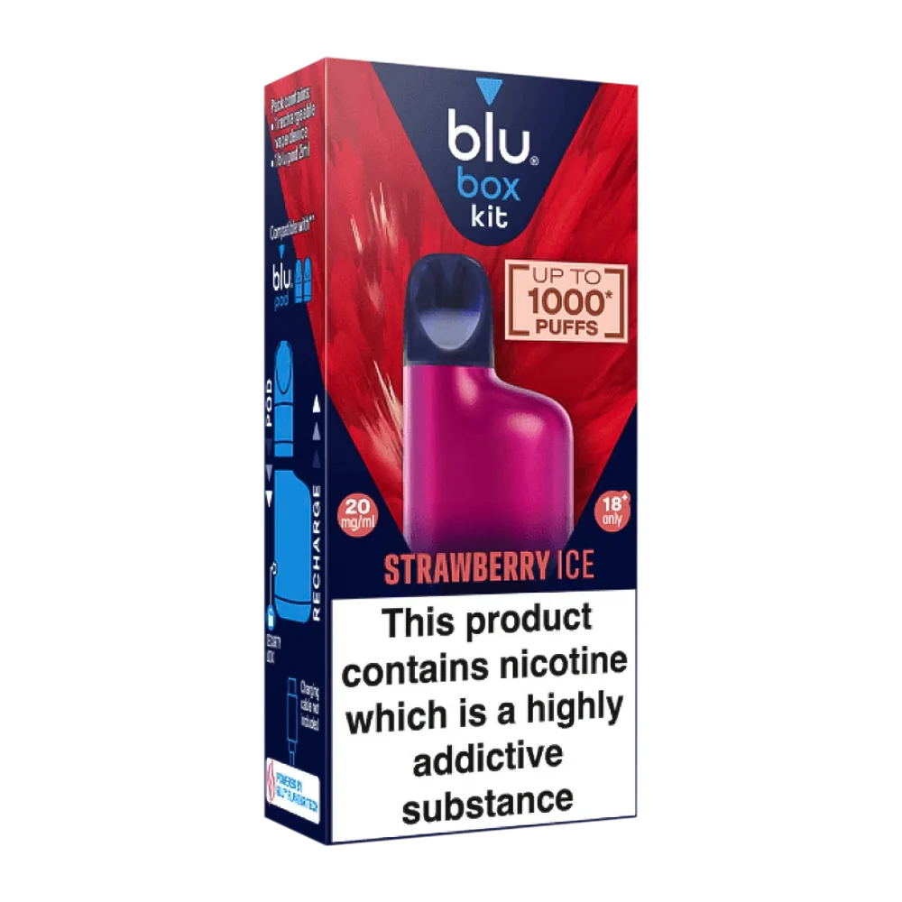 blu box kit Recharchable Device + Strawberry Ice Vape Pod 2ml 20mg/ml Nicotine