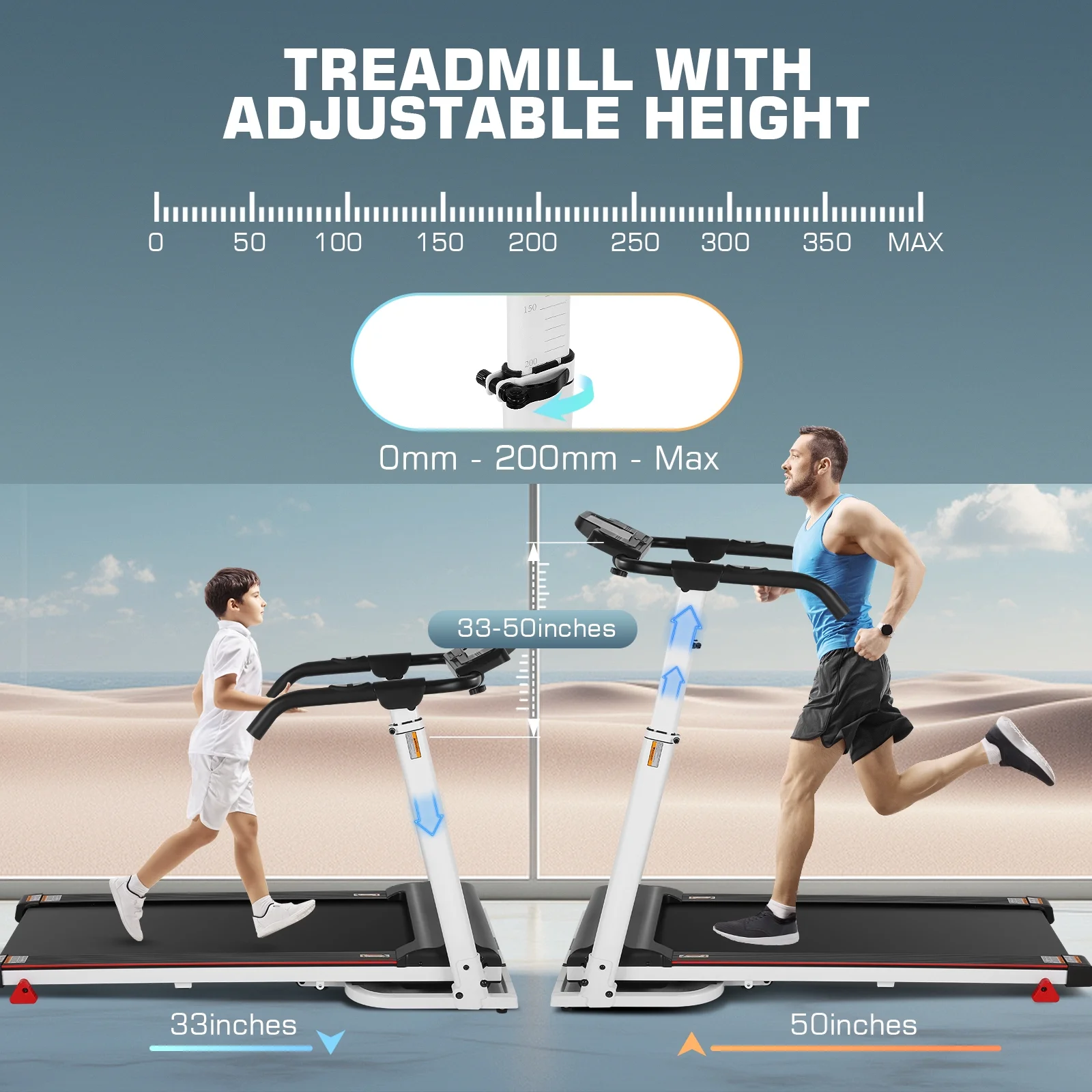 Ancheer Folding Treadmill with Incline, Treadmill with Adjustable Height Desk & Removable iPad Holder,Speed Range 0.6-7.5 mph,300 LBS Weight Capacity