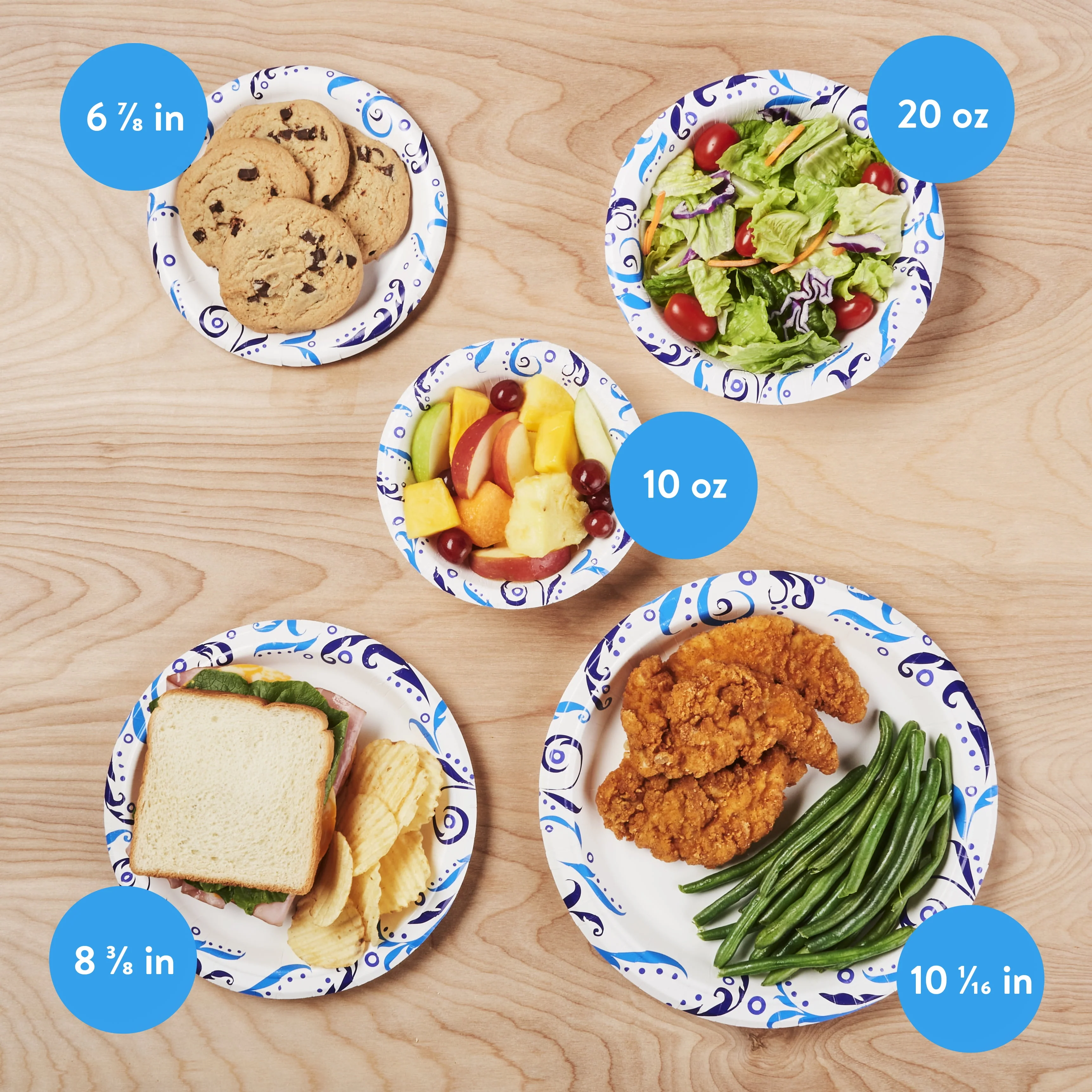 Great Value Everyday Strong, Soak Proof, Microwave Safe, Disposable Paper Bowls, 10 oz, 70 Bowls, Patterned
