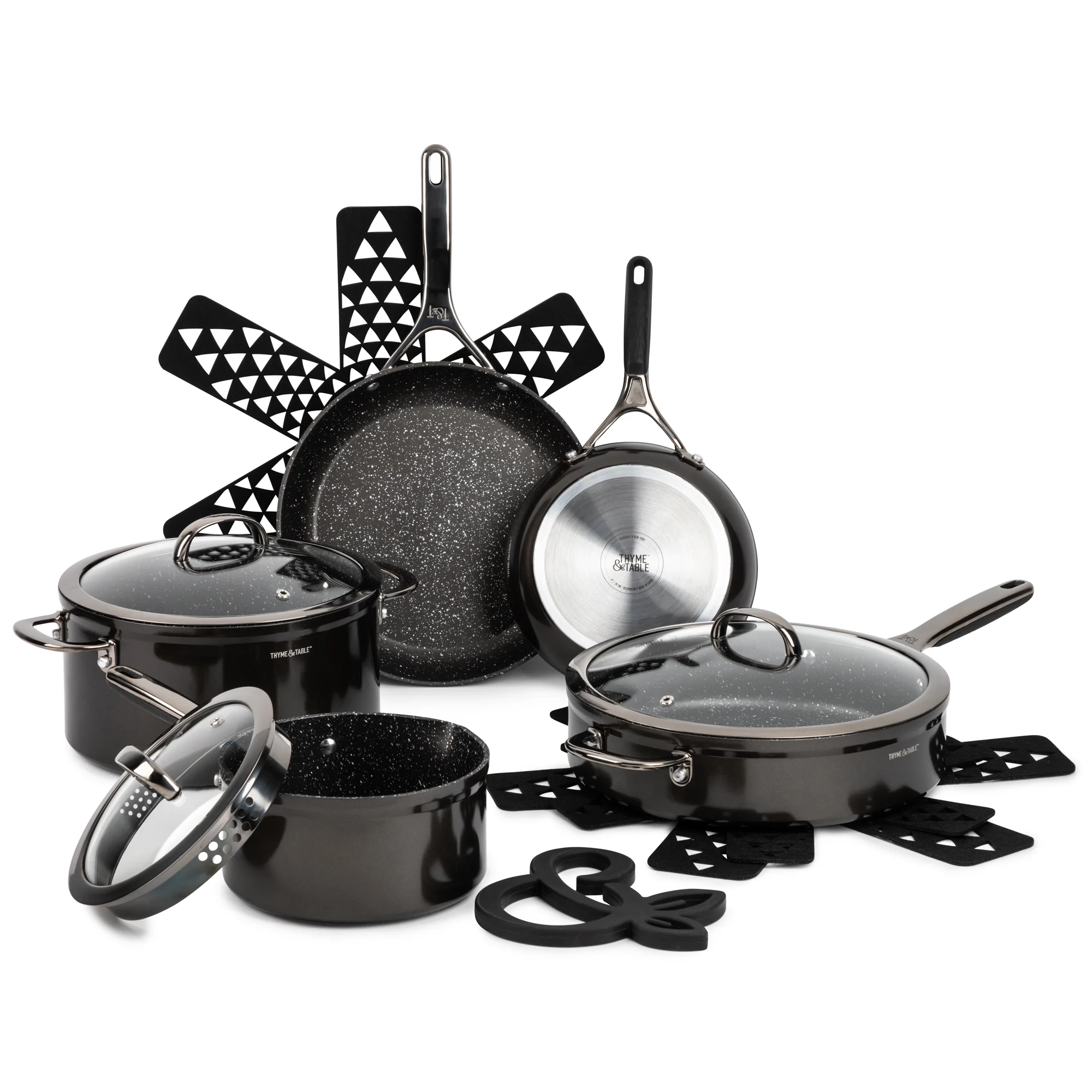 Thyme & Table 12-Piece Non-Stick Supreme Cookware Set, Pots and Pans Set - Cream