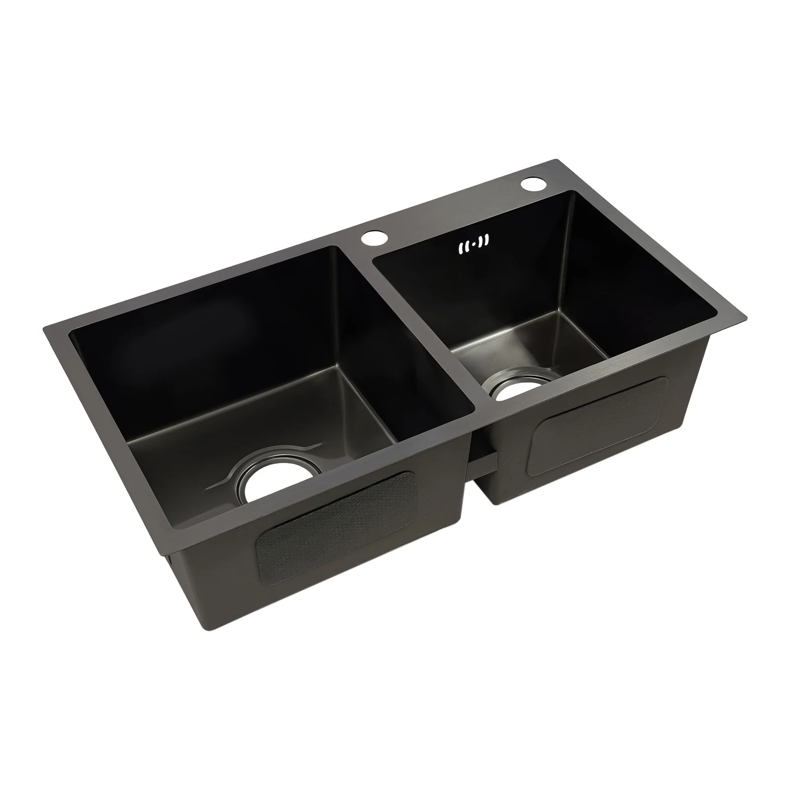 Laundry Sink with Cabinet & Pull-Out Faucet, Kitchen Sink Cabinet with Draining Basket, Stainless Steel Double Bowl Utility Sinks, Wash Station Tub for Kitchen, Laundry Room (Black)