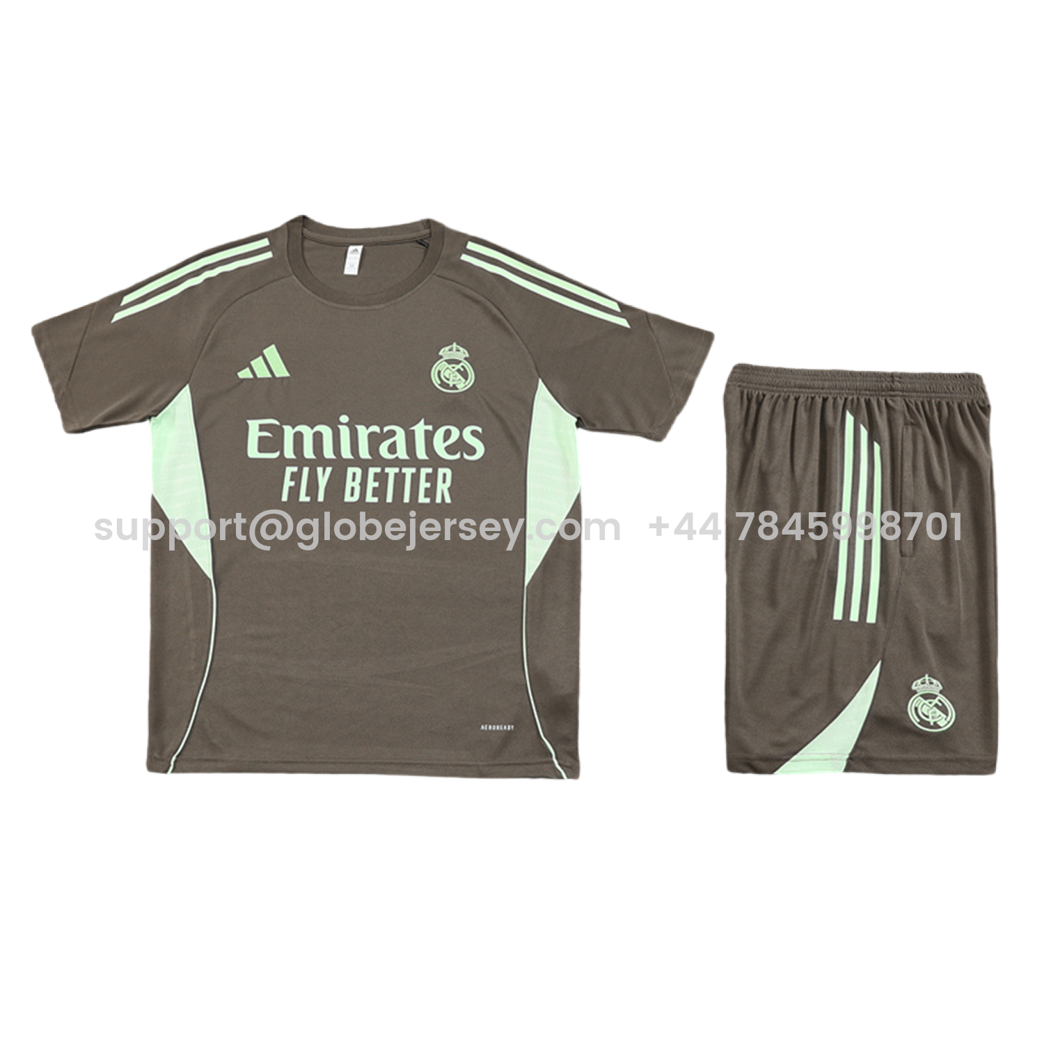 Real Madrid 25-26 Short-Sleeve Training Set - Dark Khaki Top and Shorts