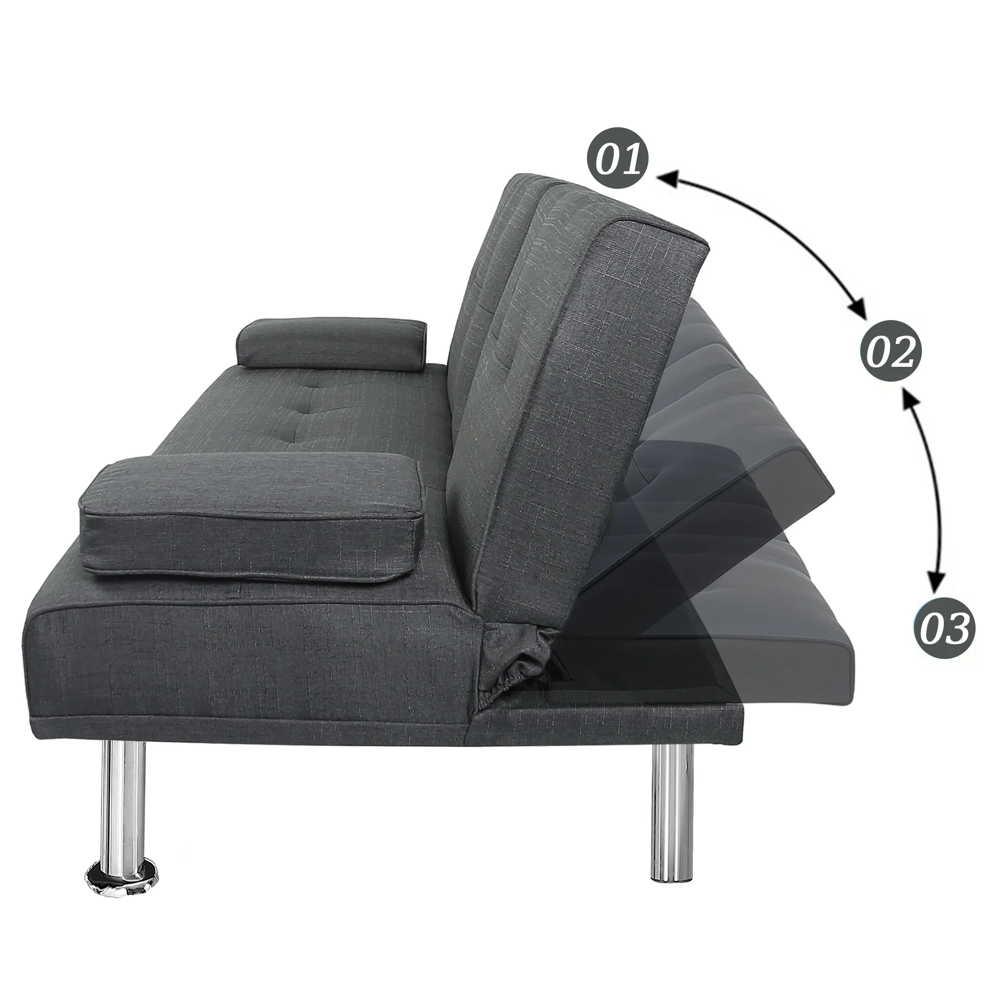 BEABA Futon Sofa Bed Modern PU Faux Convertible Couches with Cup Holder and Pillows Folding Furniture Upholstery