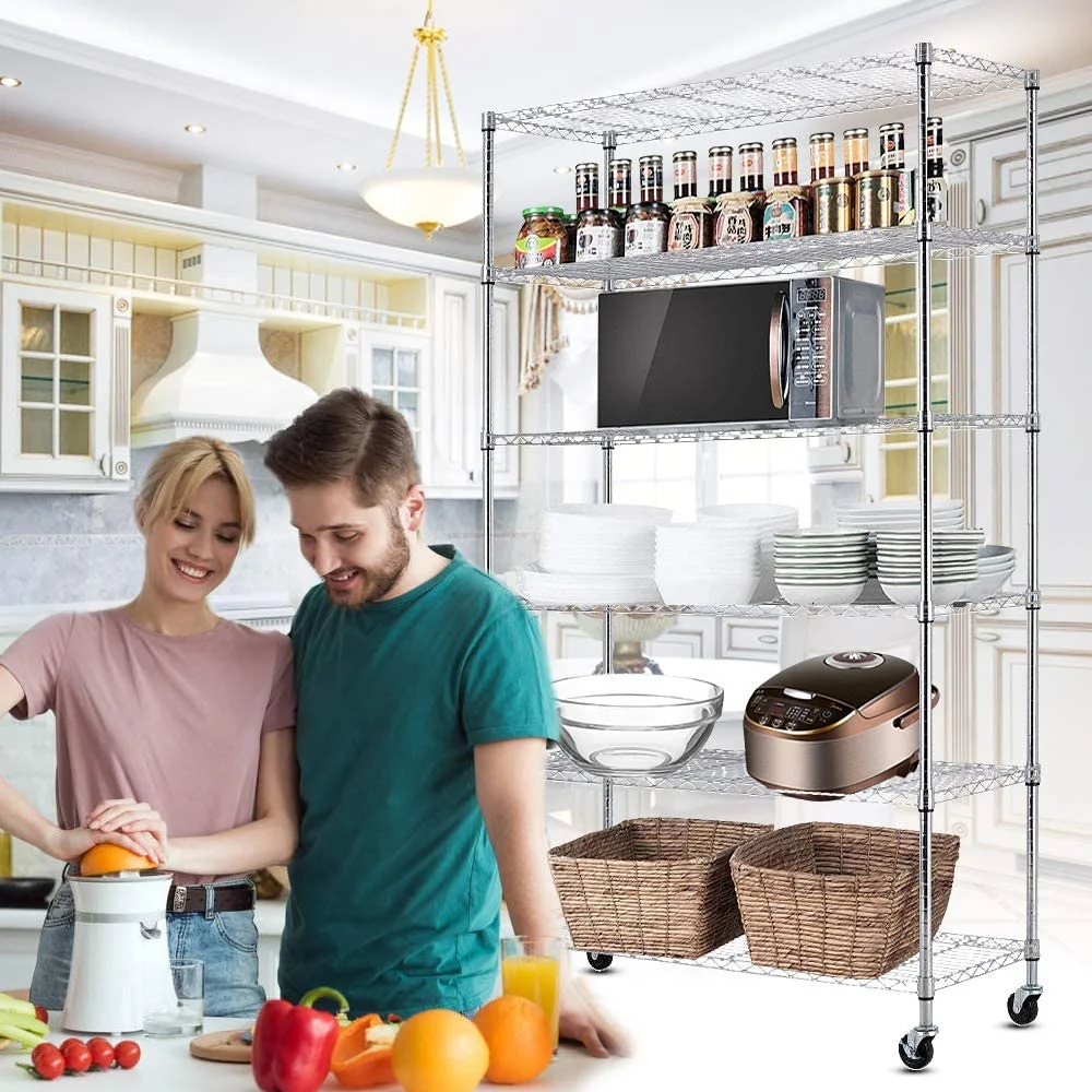 6 Tier Wire Shelving Unit Metal Storage Shelves w/Wheels, 350 Capacity Per Shelf, Heavy Duty Steel Garage Shelf, 48