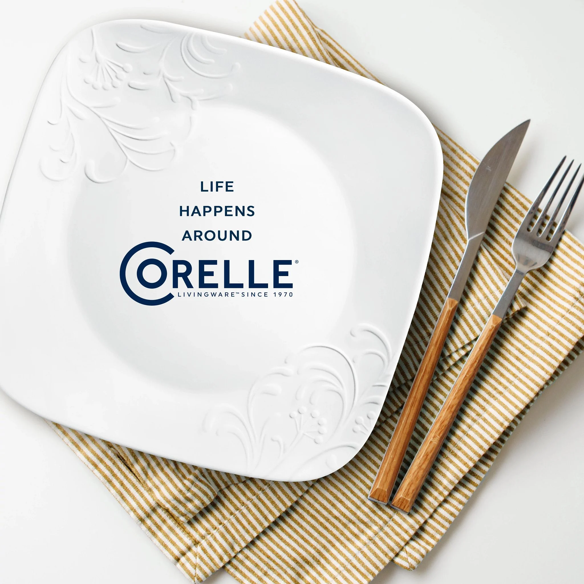 Corelle Cherish 16-Piece Embossed Square Glass Dinnerware Set (Service for 4)