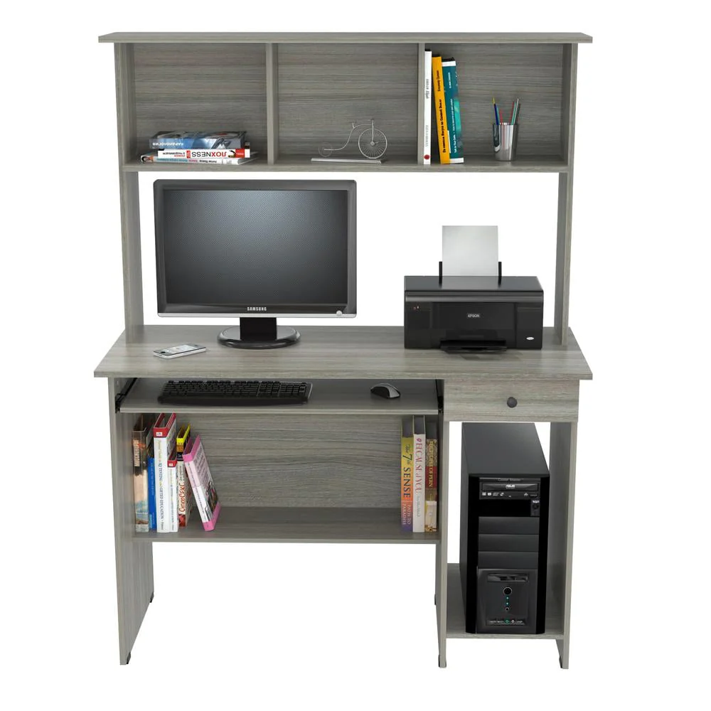 Inval Traditional Laminate Computer Desk and Hutch with Storage in Gray