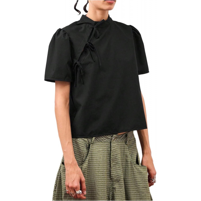 Women's Y2K Cheongsam Blouse Short Puff Sleeve Slim