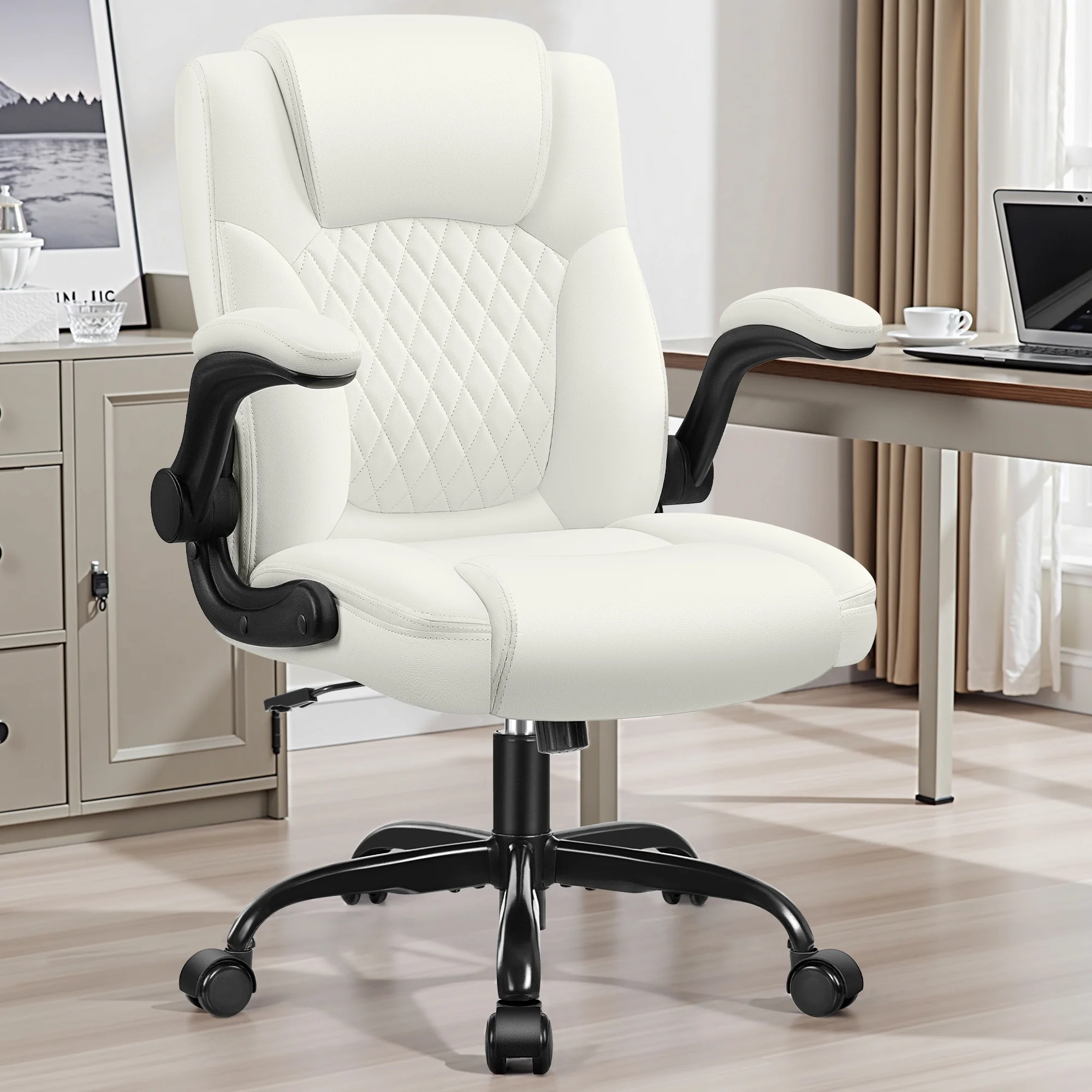 COOLHUT Leather Office Chair, Big and Tall Office Chair 400LBS Wide Seat Ergonomic Computer Desk Chair High Back Executive Leather Chair Adjustable Task Chair Lumbar Back with 8-Year Warranty, Black