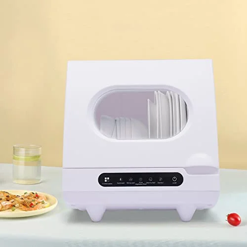 White Desktop Dishwasher, 1200W Compact Automatic Dishwasher, 5 Washing Programs Display 360�� Spray Arm, 72 �� C Hot Water Rotary Cleaning, Suitable for Apartment/Office/Kitchen/RV
