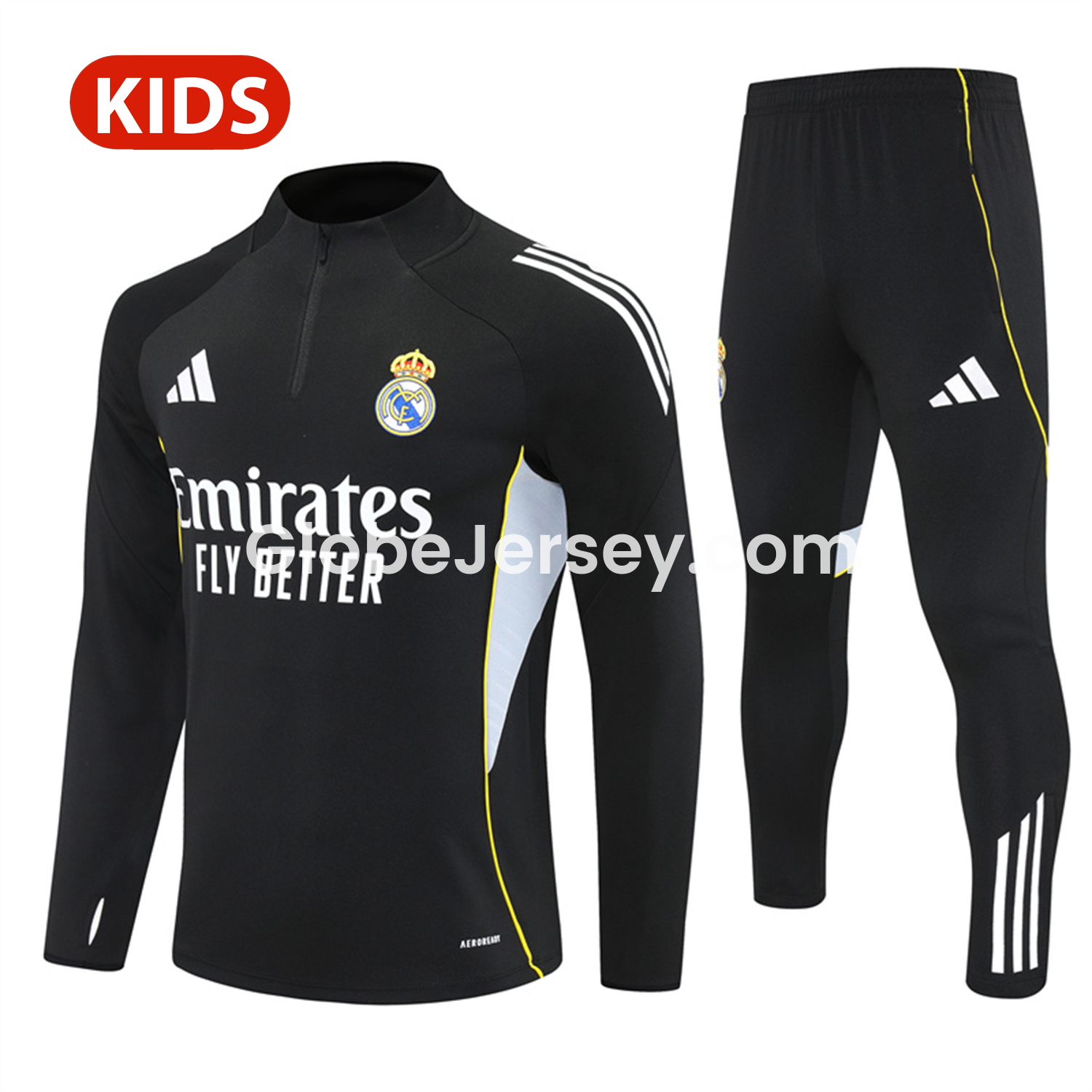 Real Madrid 25-26 Kid Long Sleeves Training Set - Black Top & Black Pants