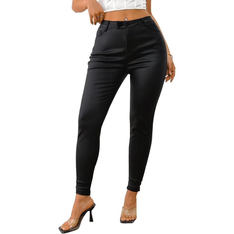 Women Faux Leather High Waist Sexy Leggings Stretchy Skinny Pants