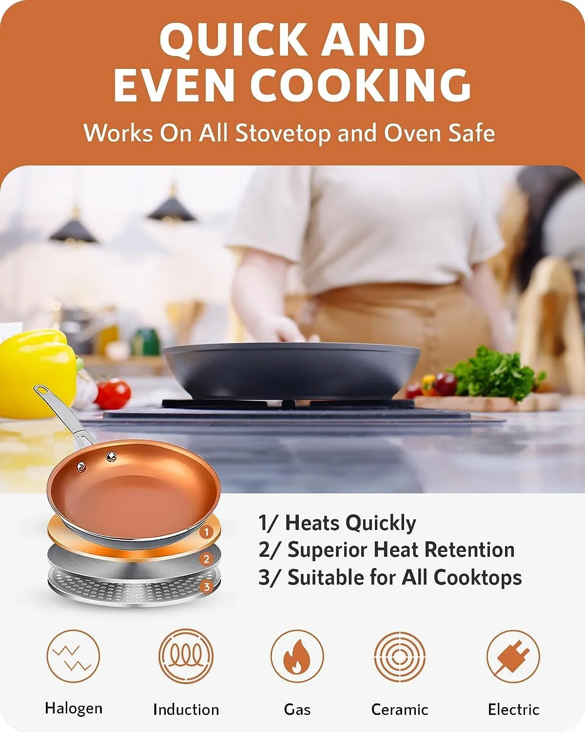 Gotham Steel Pro Nonstick Pots and Pans Set Non Stick 8 Piece Set Ceramic Cookware Kitchen Set, with Frying Skillet, Hard Anodized, Gray/Copper