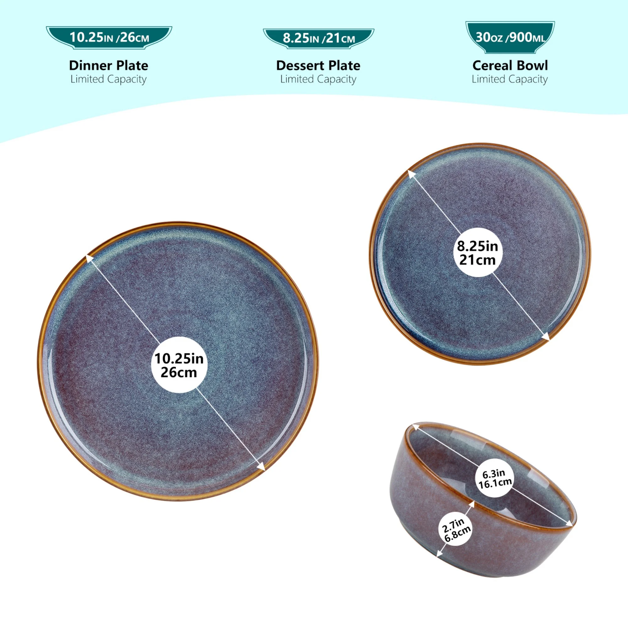 Malacasa 24 Pcs Dinnerware Sets, Stoneware Plates and Bowls Set, Tableware Dishwasher Microwave Safe, Serves For 6 people, Brown