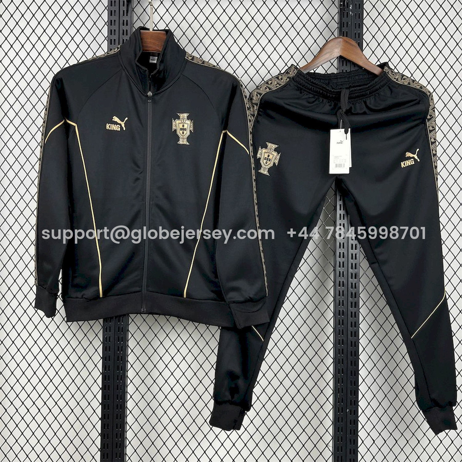 Portugal 25-26 Eusebio Special Windbreaker Training Set - Black White Top and Pants