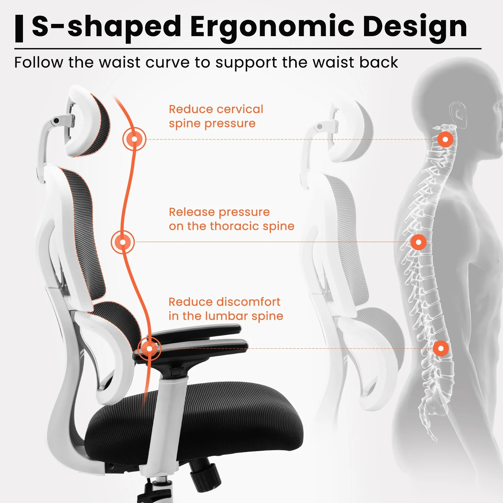 COOLHUT Ergonomic Office Chair, High Back Adjustable Computer Desk Chair with Lumbar Support, 500lb, Black